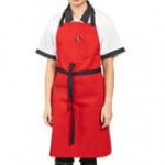 Uncommon Chef 3128 Black Cat Customizable Denim Surge Bib Apron with Black Webbing and 3 Pockets - 34