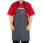 Uncommon Chef 3128 Black Cat Customizable Denim Surge Bib Apron with Black Webbing and 3 Pockets - 34