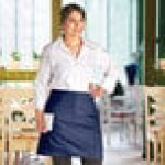 Choice Navy Blue Poly-Cotton Half Bistro Apron with 2 Pockets - 18 Choice Navy Blue Poly-Cotton Half Bistro Apron with 2 Pockets - 18