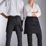 Choice Navy Blue Poly-Cotton Half Bistro Apron with 2 Pockets - 18 Choice Navy Blue Poly-Cotton Half Bistro Apron with 2 Pockets - 18