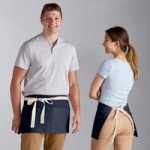Choice Navy Blue Poly-Cotton Half Bistro Apron with 2 Pockets - 18 Choice Navy Blue Poly-Cotton Half Bistro Apron with 2 Pockets - 18