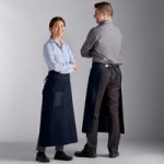 Choice Navy Blue Poly-Cotton Half Bistro Apron with 2 Pockets - 18 Choice Navy Blue Poly-Cotton Half Bistro Apron with 2 Pockets - 18