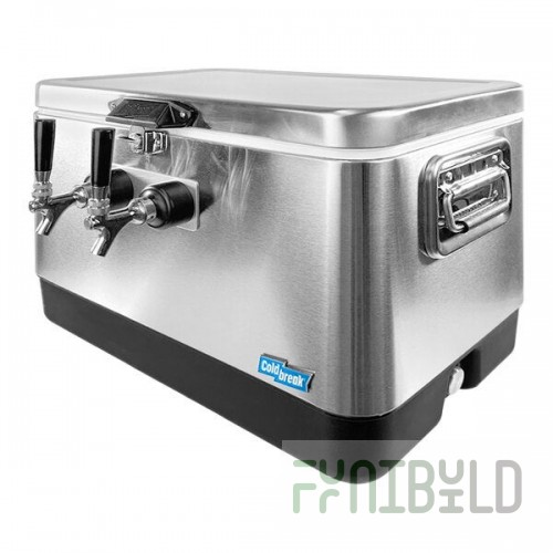 Coldbreak JOCK-2TR-SS54 Stainless Steel 2 Faucet 54 Qt. Insulated Jockey Box with Rear Inputs and 50 ft. Coils