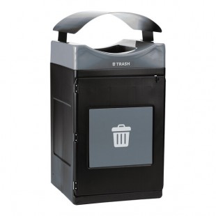 Commercial Zone Avante 55 Gallon Gray Polyethylene Square Indoor / Outdoor Modular Single-Stream Trash Can with Canopy Top