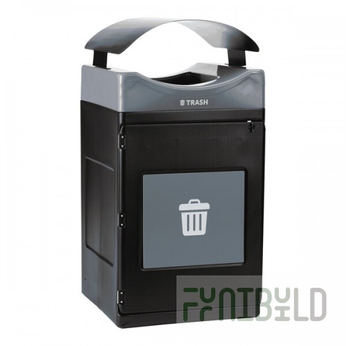 Commercial Zone Avante 55 Gallon Gray Polyethylene Square Indoor / Outdoor Modular Single-Stream Trash Can with Canopy Top