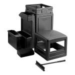 Lavex 42 Gallon Black Dome Top Trash Can with Paper Towel Dispenser, Squeegee, and Windshield Wash Station
