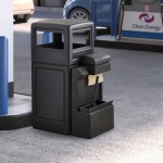 Lavex 42 Gallon Black Dome Top Trash Can with Paper Towel Dispenser, Squeegee, and Windshield Wash Station