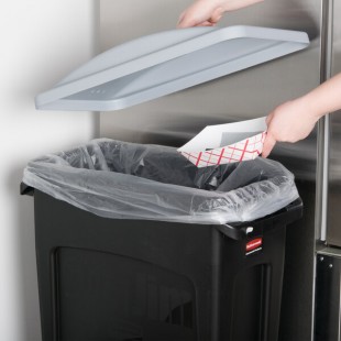 Rubbermaid® Slim Jim 64 Qt. / 16 Gallon Black Rectangular Trash Can with Light Gray Handled Lid Rubbermaid® Slim Jim 64 Qt. / 16 Gallon Black Rectangular Trash Can with Light Gray Handled Lid