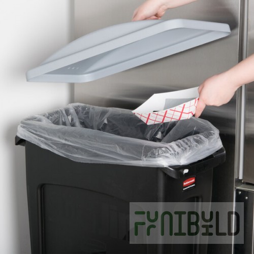 Rubbermaid® Slim Jim 64 Qt. / 16 Gallon Black Rectangular Trash Can with Light Gray Handled Lid
