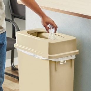 Lavex Beige Slim Rectangular Trash Can Drop Shot Lid