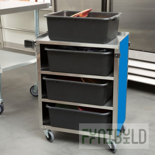 Lakeside 615BL Standard-Duty Stainless Steel Four Shelf Utility Cart with Enclosed Base and Royal Blue Finish - 16 1/2