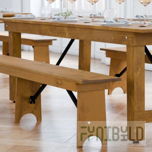 Lancaster Table & Seating Vineyard 7' Barrel Brown Wood Folding Bench 12