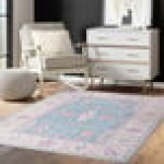 Abani Molana Collection 4' x 6' Pink / Blue Vintage Folk Area Rug Abani Molana Collection 4' x 6' Pink / Blue Vintage Folk Area Rug