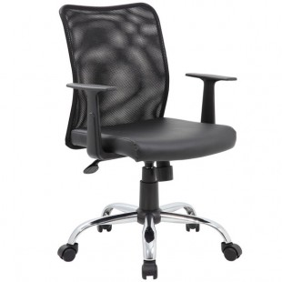Boss B6116C-CS Black Mesh Back and Vinyl Seat Budget Task Chair with T-Arms Boss B6116C-CS Black Mesh Back and Vinyl Seat Budget Task Chair with T-Arms