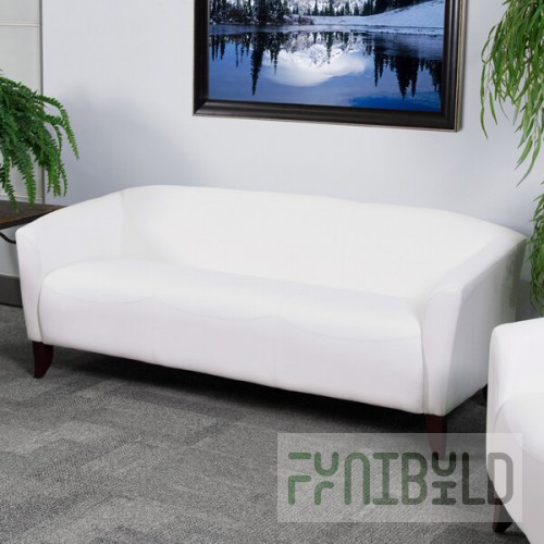 Flash Furniture 111-3-WH-GG Hercules Imperial White Leather Sofa with Wooden Feet