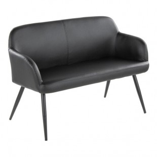 LumiSource Daniella Black Faux Leather High-Back Bench with Armrests and Black Steel Frame