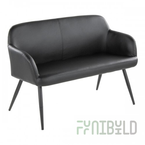 LumiSource Daniella Black Faux Leather High-Back Bench with Armrests and Black Steel Frame