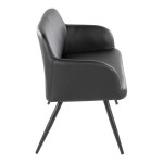 LumiSource Daniella Black Faux Leather High-Back Bench with Armrests and Black Steel Frame