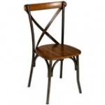 BFM Seating Henry Distressed Rustic Clear Coated Steel Side Chair with Natural Ash Wooden Back and Seat