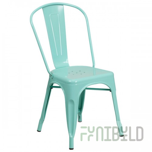 Flash Furniture ET-3534-MINT-GG Mint Green Stackable Galvanized Steel Chair with Vertical Slat Back and Drain Hole Seat