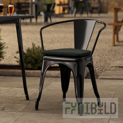 Lancaster Table & Seating Alloy Onyx Black Outdoor Arm Chair with Black Fabric Magnetic Cushion