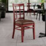 Lancaster Table & Seating Mahogany Finish Wood Window Back Chair with Dark Brown Vinyl Seat - Assembled