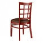 Lancaster Table & Seating Mahogany Finish Wood Window Back Chair with Dark Brown Vinyl Seat - Assembled