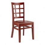 Lancaster Table & Seating Mahogany Finish Wood Window Back Chair with Dark Brown Vinyl Seat - Assembled