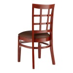 Lancaster Table & Seating Mahogany Finish Wood Window Back Chair with Dark Brown Vinyl Seat - Assembled