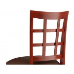Lancaster Table & Seating Mahogany Finish Wood Window Back Chair with Dark Brown Vinyl Seat - Assembled