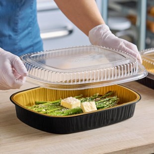 Durable Packaging 9553-PT-50 Smoothwall Black and Gold Black Diamond Large Foil Entree / Take-Out Pan with Dome Lid 65.6 oz. - 50/Case Durable Packaging 9553-PT-50 Smoothwall Black and Gold Black Diamond Large Foil Entree / Take-Out Pan with Dome Lid 65.6 oz. - 50/Case