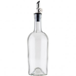 TableCraft 17.5 oz. Clear Glass Oil and Vinegar Bottle with Weighted Stainless Steel Pourer - 12/Case