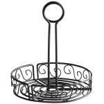 American Metalcraft WBCC8 Black Round Wrought Iron Scroll Design Condiment Caddy - 7 3/4