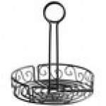 American Metalcraft WBCC8 Black Round Wrought Iron Scroll Design Condiment Caddy - 7 3/4