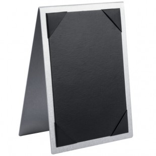 Menu Solutions MTDBL-58 Alumitique Two View Brushed Aluminum Menu Tent with Picture Corners - 5 1/2 Menu Solutions MTDBL-58 Alumitique Two View Brushed Aluminum Menu Tent with Picture Corners - 5 1/2