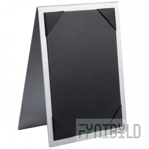 Menu Solutions MTDBL-58 Alumitique Two View Brushed Aluminum Menu Tent with Picture Corners - 5 1/2