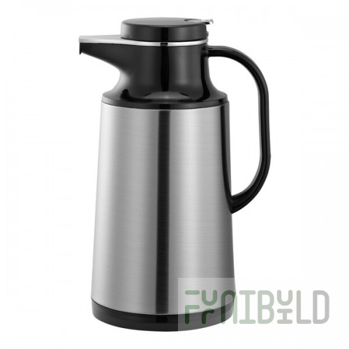 Service Ideas Coffee-At-A-Touch 33.8 oz. Stainless Steel Insulated Coffee Carafe / Server with Black Push-Button Lid HPS101