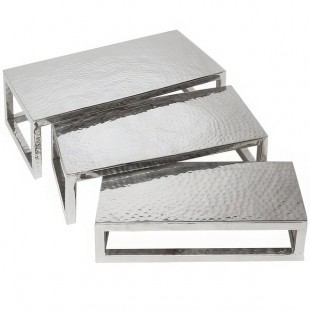American Metalcraft HMPRR3 3-Piece Hammered Stainless Steel Rectangular Riser Set
