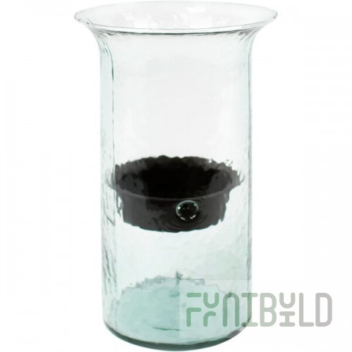 Kalalou Medium Glass Cylindrical Hurricane Candle Holder with Rustic Metal Insert