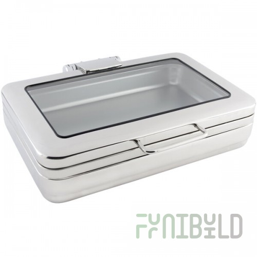 Bon Chef 20307 8 Qt. Stainless Steel Hinged Top Full Size Induction Chafer with Glass Window