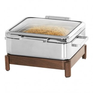 Cal-Mil 6 Qt. Full Size Chafer with Induction Unit, Soft-Close Lid, and Walnut Wood Stand 23719-78 Cal-Mil 6 Qt. Full Size Chafer with Induction Unit, Soft-Close Lid, and Walnut Wood Stand 23719-78