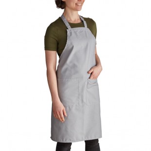 Intedge Gray Adjustable Poly-Cotton Bib Apron with 2 Pockets - 32