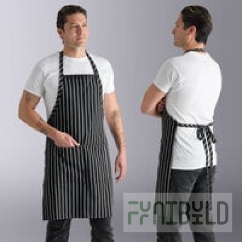 Uncommon Chef 3018 Gray Triple Pinstripe Customizable Poly-Cotton Butcher Bib Apron with 2 Pockets - 34