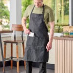 Uncommon Chef 3018 Gray Triple Pinstripe Customizable Poly-Cotton Butcher Bib Apron with 2 Pockets - 34
