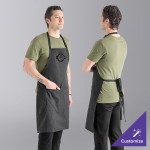 Uncommon Chef 3018 Gray Triple Pinstripe Customizable Poly-Cotton Butcher Bib Apron with 2 Pockets - 34