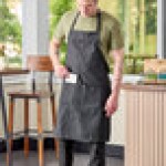 Uncommon Chef 3018 Gray Triple Pinstripe Customizable Poly-Cotton Butcher Bib Apron with 2 Pockets - 34