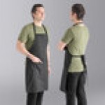 Uncommon Chef 3018 Gray Triple Pinstripe Customizable Poly-Cotton Butcher Bib Apron with 2 Pockets - 34