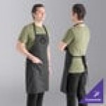 Uncommon Chef 3018 Gray Triple Pinstripe Customizable Poly-Cotton Butcher Bib Apron with 2 Pockets - 34