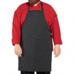 Uncommon Chef 3018 Gray Triple Pinstripe Customizable Poly-Cotton Butcher Bib Apron with 2 Pockets - 34