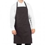 Uncommon Chef 3018 Gray Triple Pinstripe Customizable Poly-Cotton Butcher Bib Apron with 2 Pockets - 34